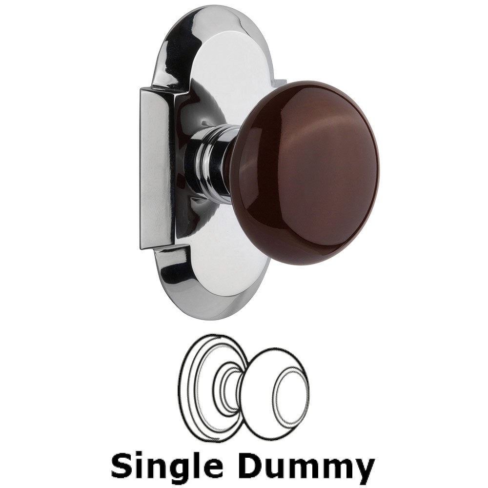 Single Dummy Cottage Plate with Brown Porcelain Knob in Bright Chrome
