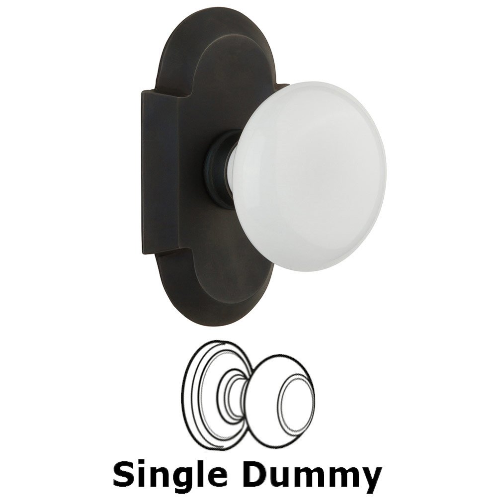 Single Dummy Cottage Plate with White Porcelain Knob in Oil Rubbed Bronze