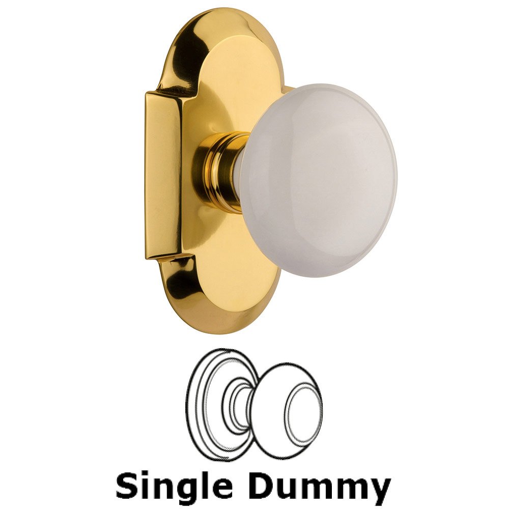 Single Dummy Cottage Plate with White Porcelain Knob in Polished Brass