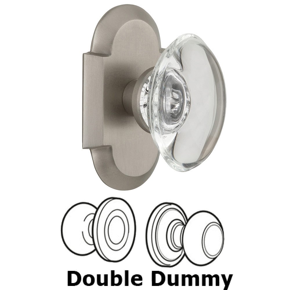 Double Dummy Cottage Plate with Oval Clear Crystal Knob in Satin Nickel