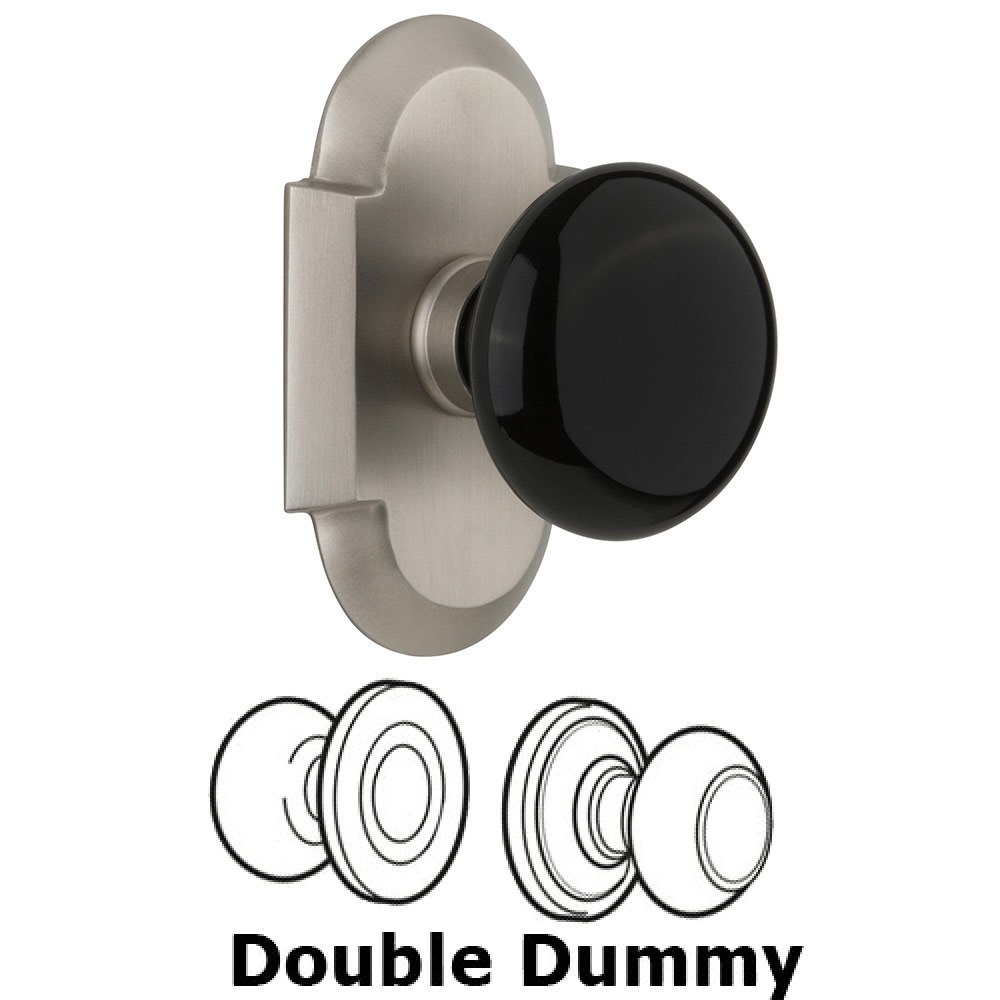 Double Dummy Cottage Plate with Black Porcelain Knob in Satin Nickel