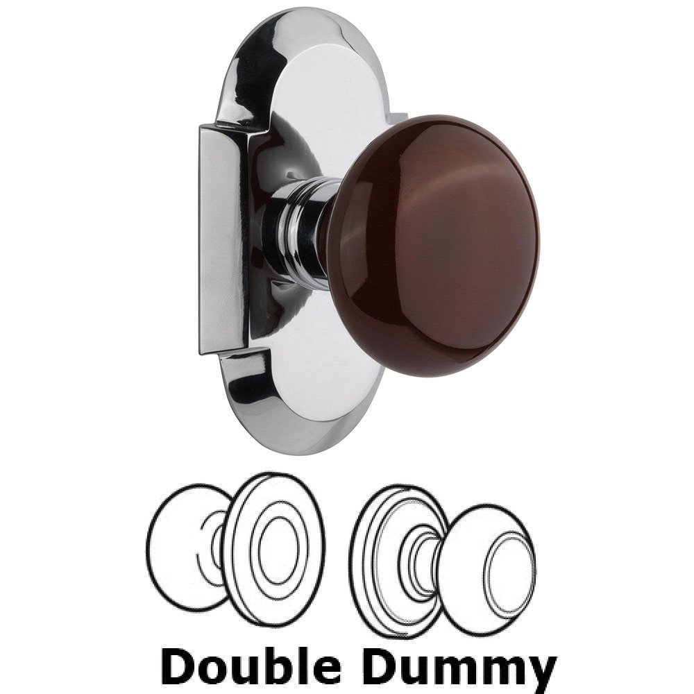 Double Dummy Cottage Plate with Brown Porcelain Knob in Bright Chrome