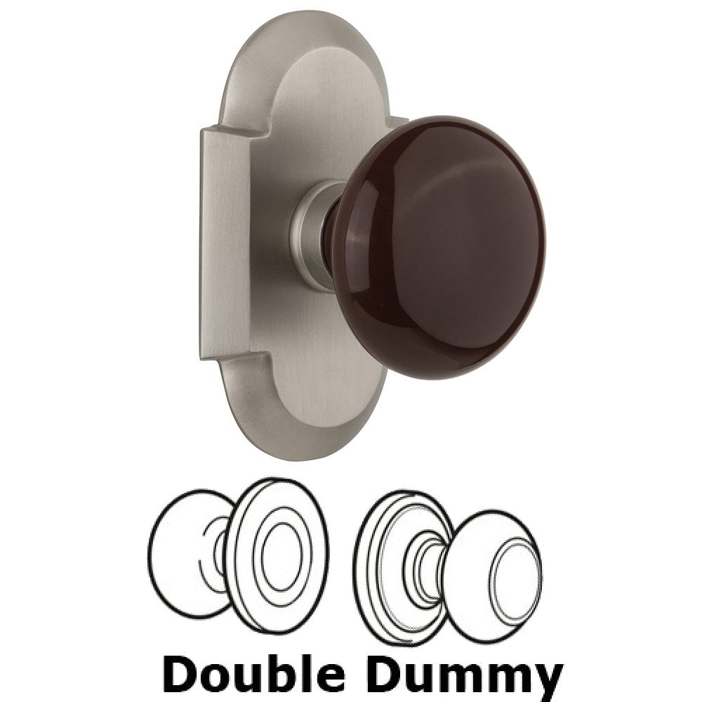 Double Dummy Cottage Plate with Brown Porcelain Knob in Satin Nickel
