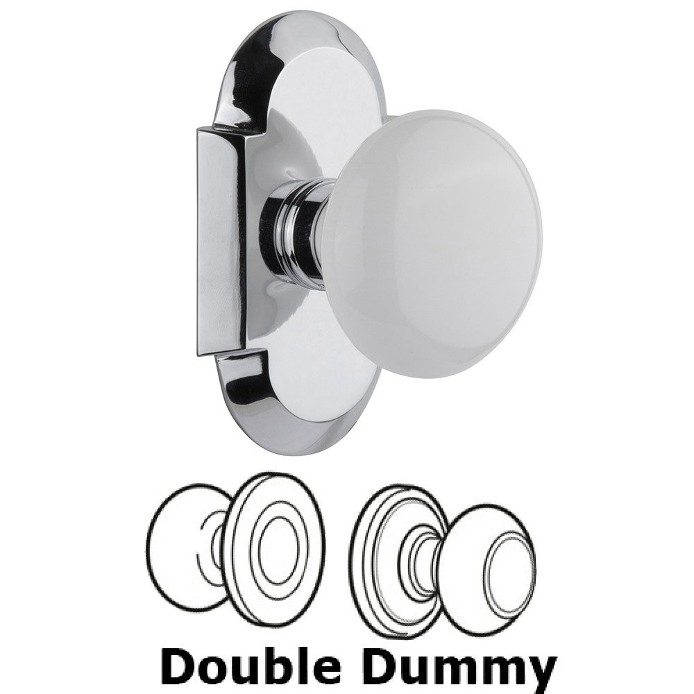 Double Dummy Cottage Plate with White Porcelain Knob in Bright Chrome