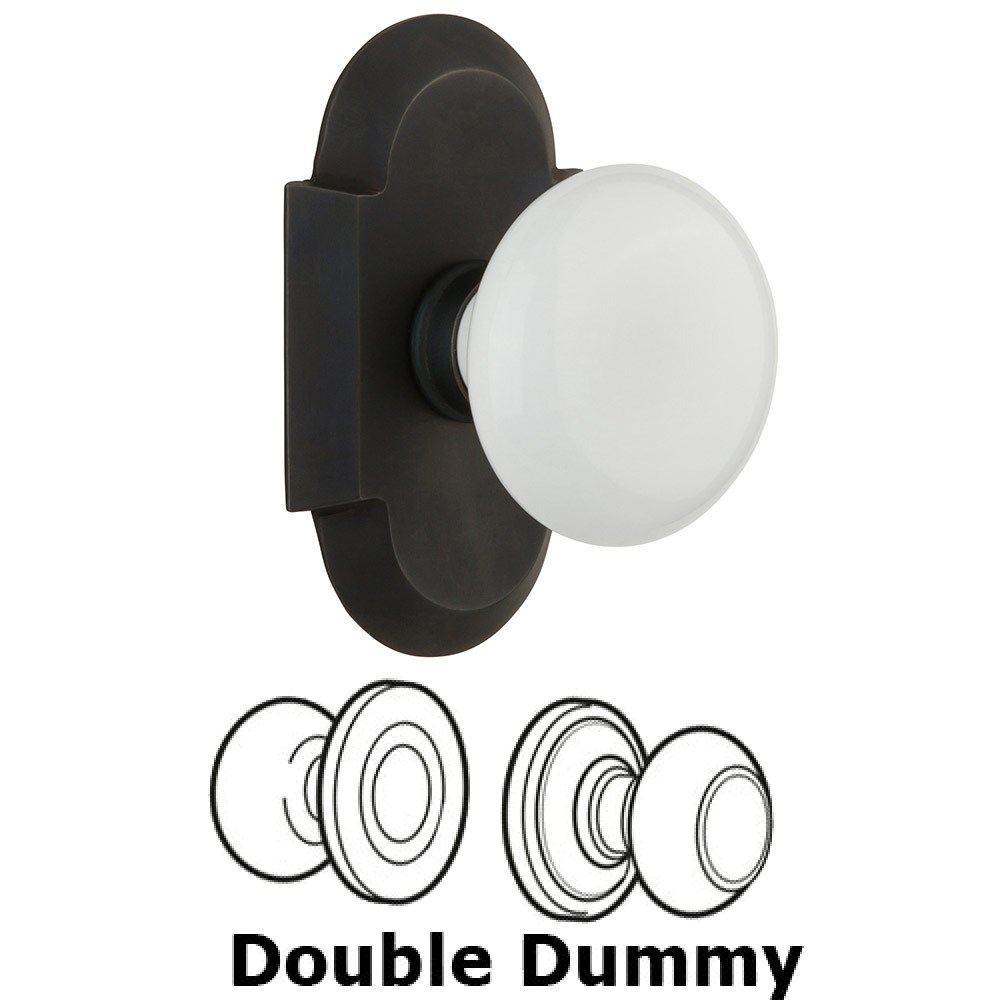 Double Dummy Cottage Plate with White Porcelain Knob in Oil Rubbed Bronze