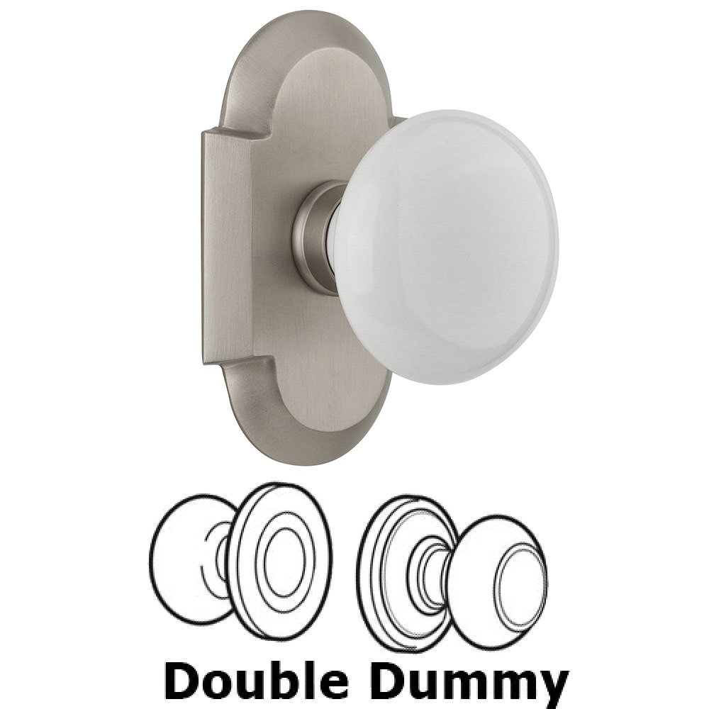 Double Dummy Cottage Plate with White Porcelain Knob in Satin Nickel
