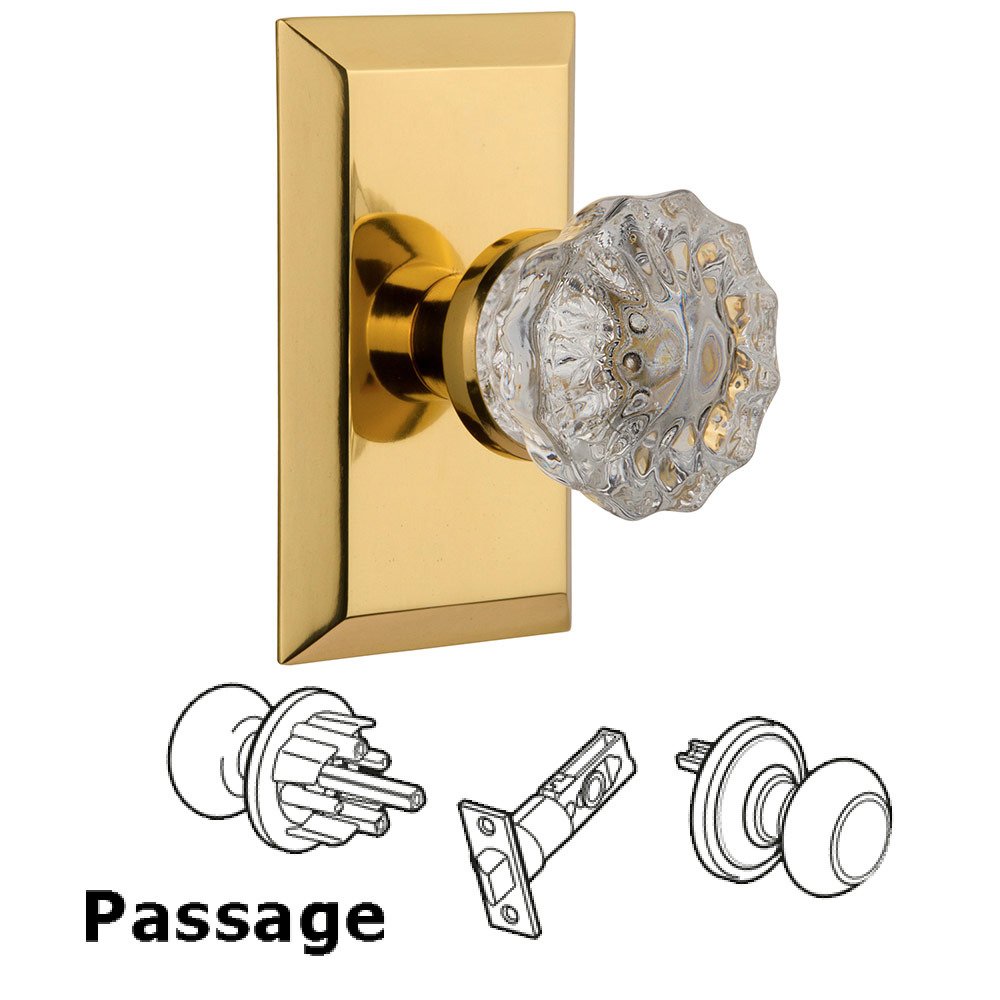 Passage Studio Plate with Crystal Knob in Polished Brass