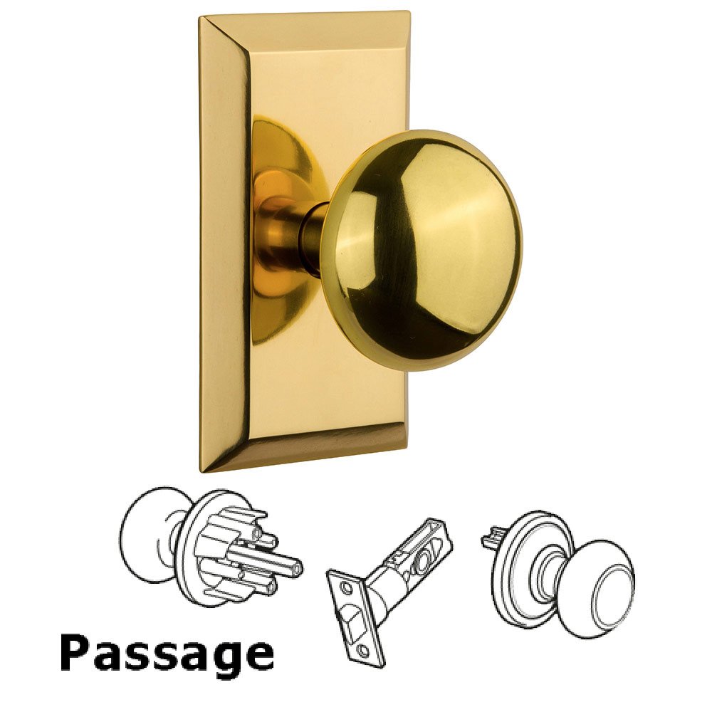 Passage Studio Plate with New York Knob in Polished Brass