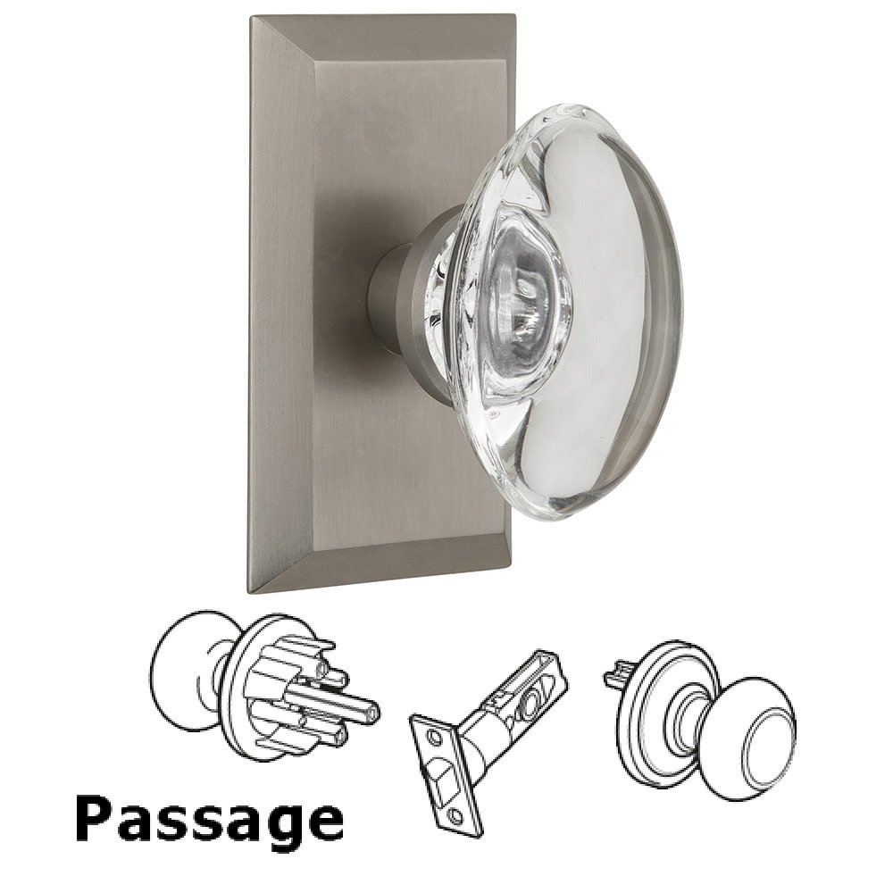 Passage Studio Plate with Oval Clear Crystal Knob in Satin Nickel
