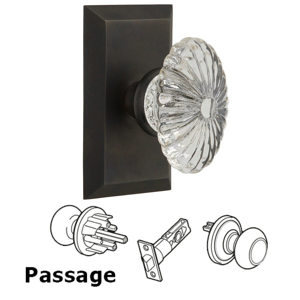 Passage Studio Plate with Oval Fluted Crystal Knob in Oil Rubbed Bronze