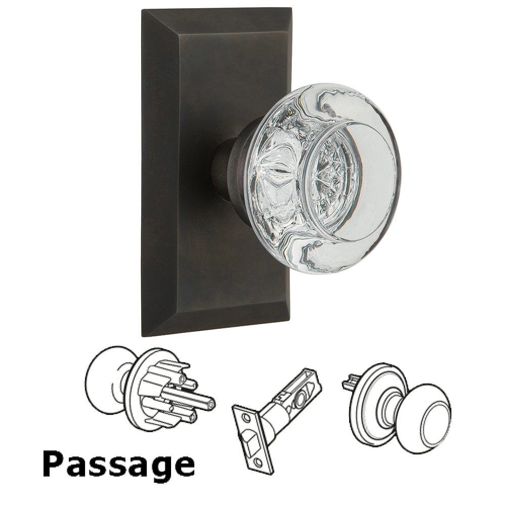 Passage Studio Plate with Round Clear Crystal Knob in Oil Rubbed Bronze