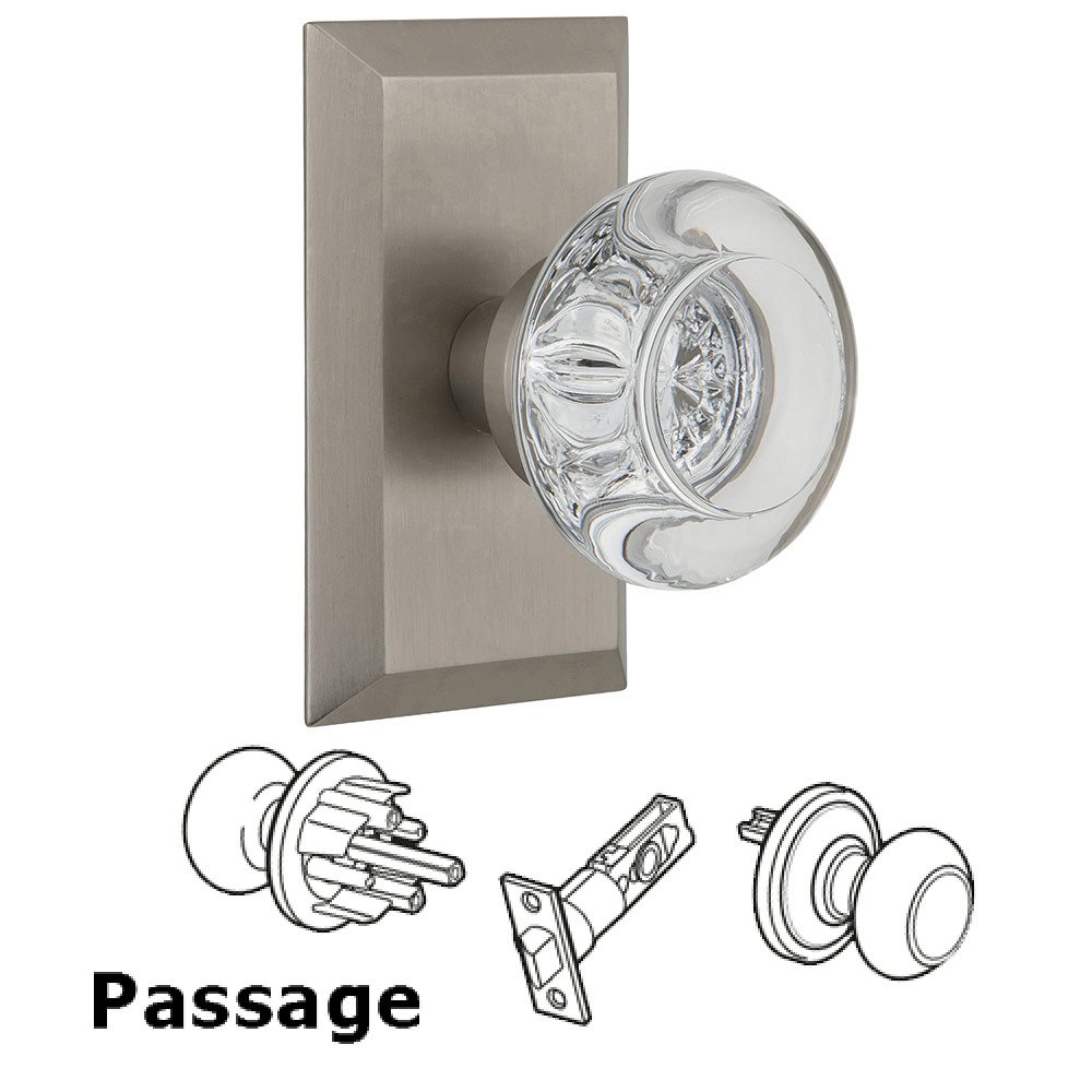 Passage Studio Plate with Round Clear Crystal Knob in Satin Nickel
