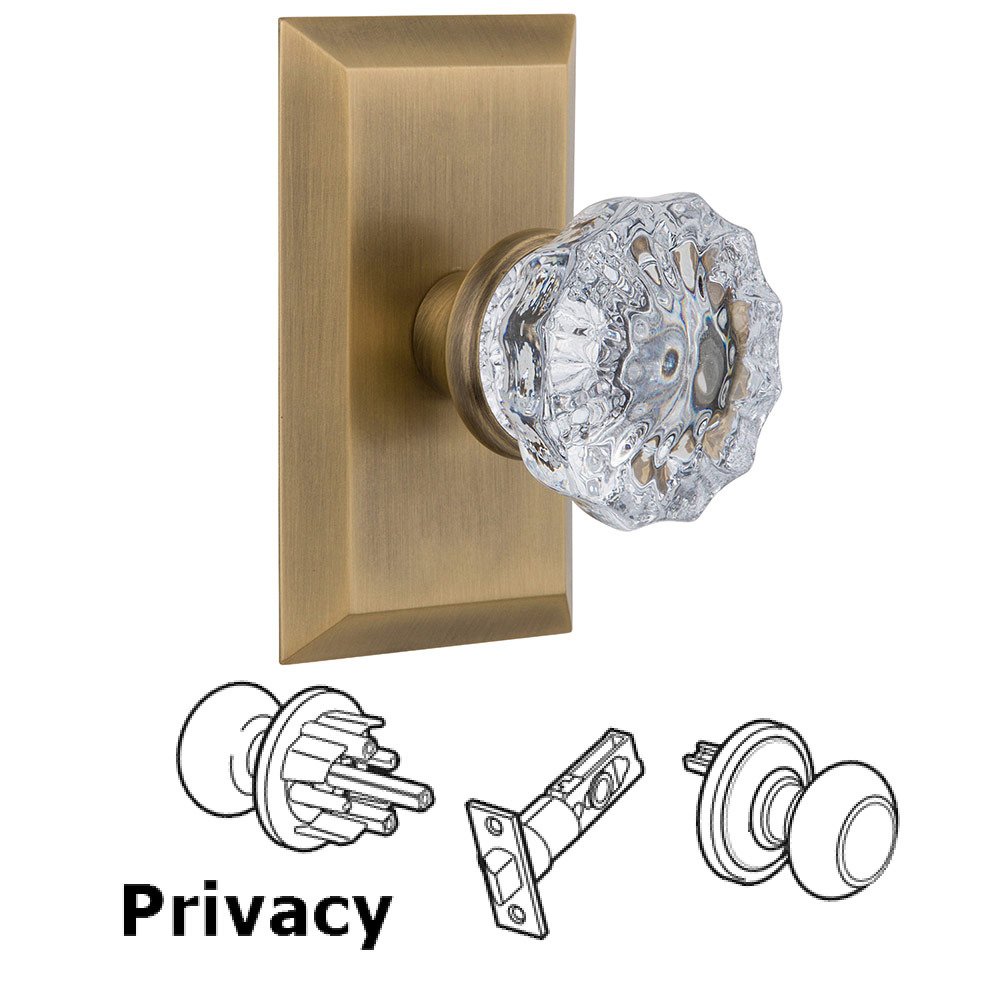 Privacy Studio Plate with Crystal Knob in Antique Brass