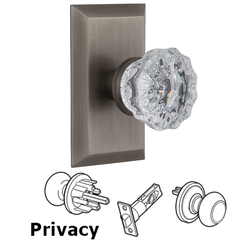 Privacy Studio Plate with Crystal Knob in Antique Pewter