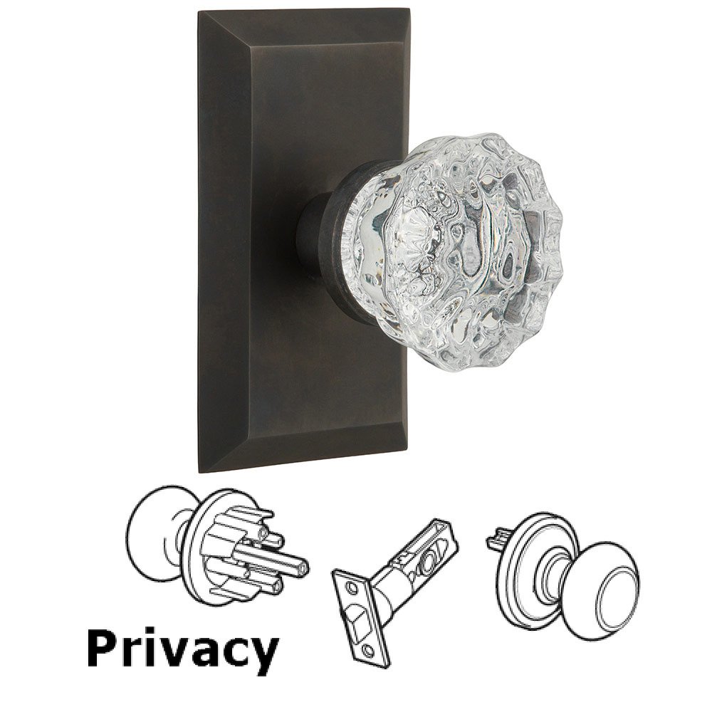 Privacy Studio Plate with Crystal Knob in Oil Rubbed Bronze