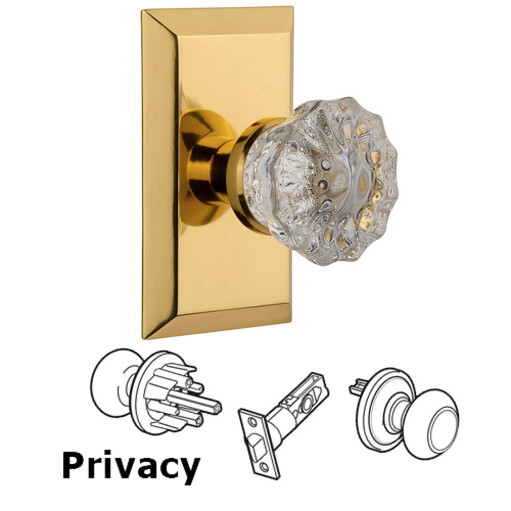 Privacy Studio Plate with Crystal Knob in Polished Brass