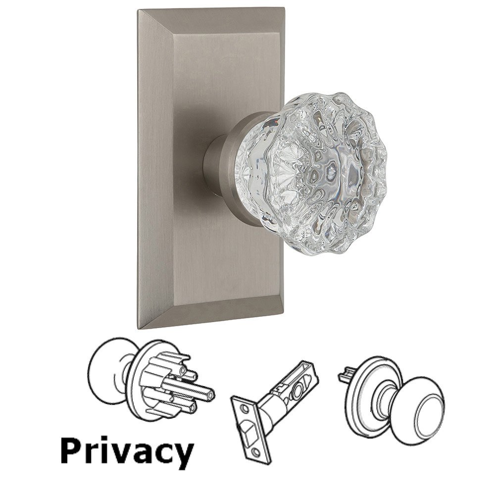 Privacy Studio Plate with Crystal Knob in Satin Nickel