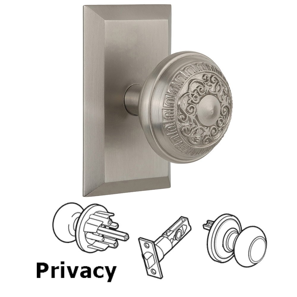 Privacy Studio Plate with Egg and Dart Knob in Satin Nickel