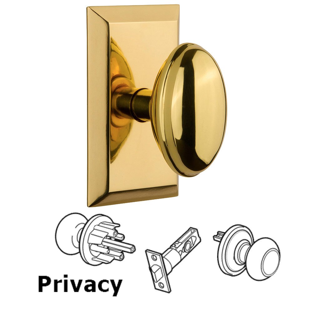 Privacy Studio Plate with Homestead Knob in Polished Brass