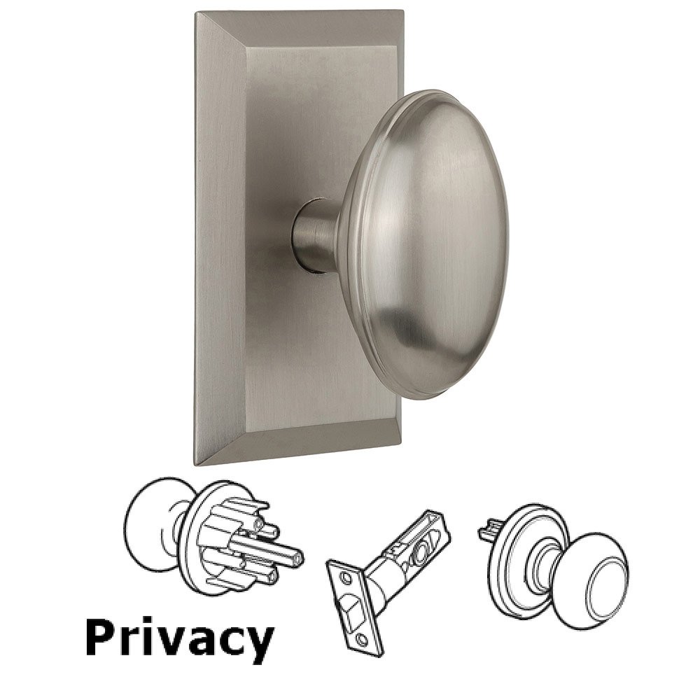 Privacy Studio Plate with Homestead Knob in Satin Nickel
