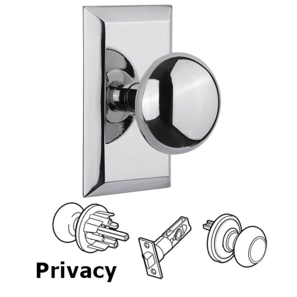 Privacy Studio Plate with New York Knob in Bright Chrome