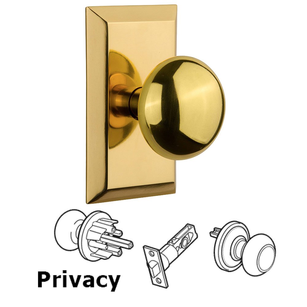 Privacy Studio Plate with New York Knob in Polished Brass