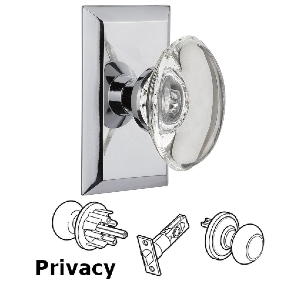 Privacy Studio Plate with Oval Clear Crystal Knob in Bright Chrome