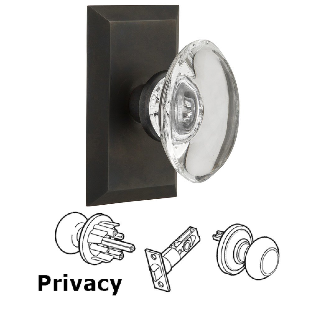 Privacy Studio Plate with Oval Clear Crystal Knob in Oil Rubbed Bronze