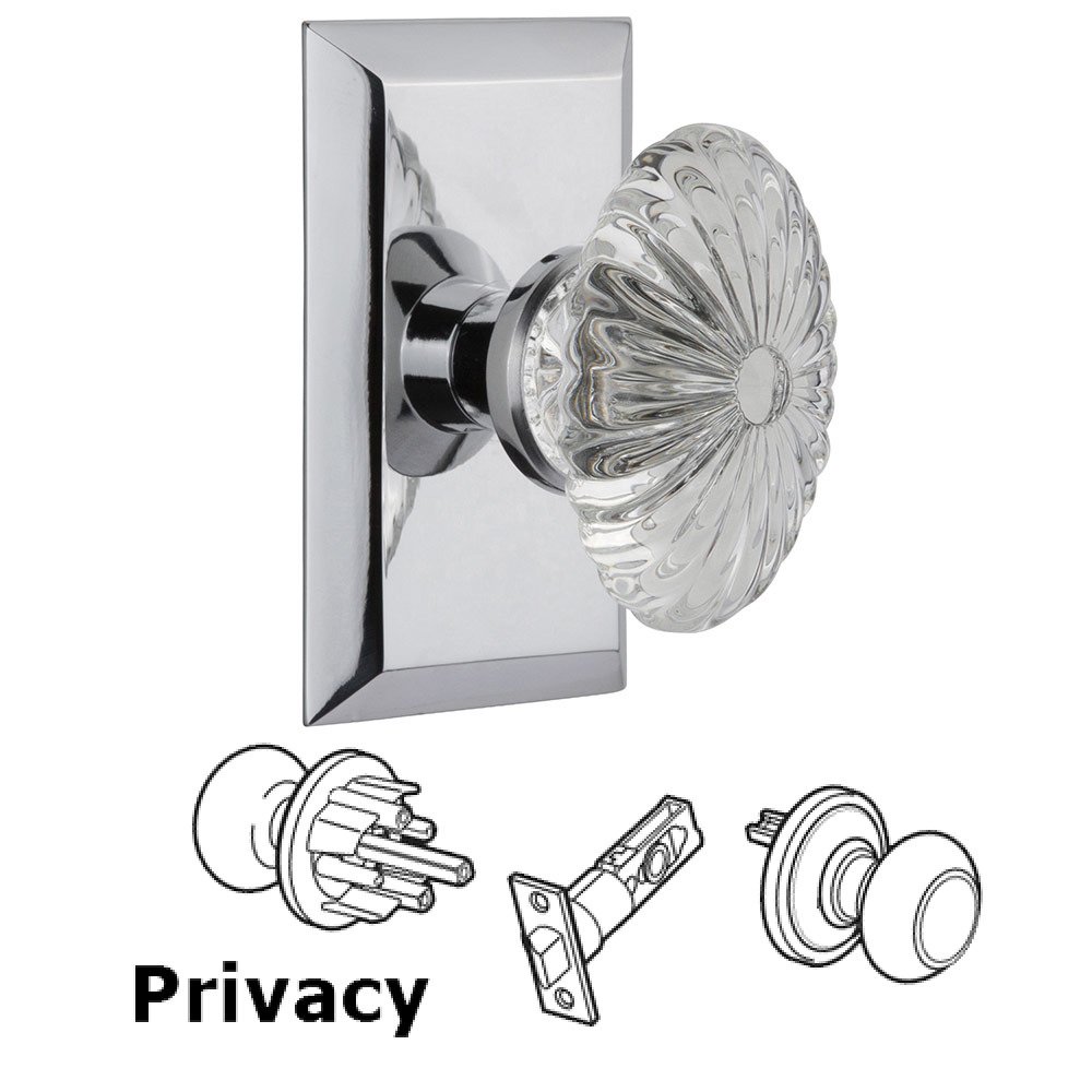 Privacy Studio Plate with Oval Fluted Crystal Knob in Bright Chrome