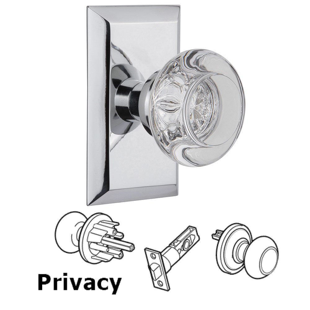 Privacy Studio Plate with Round Clear Crystal Knob in Bright Chrome