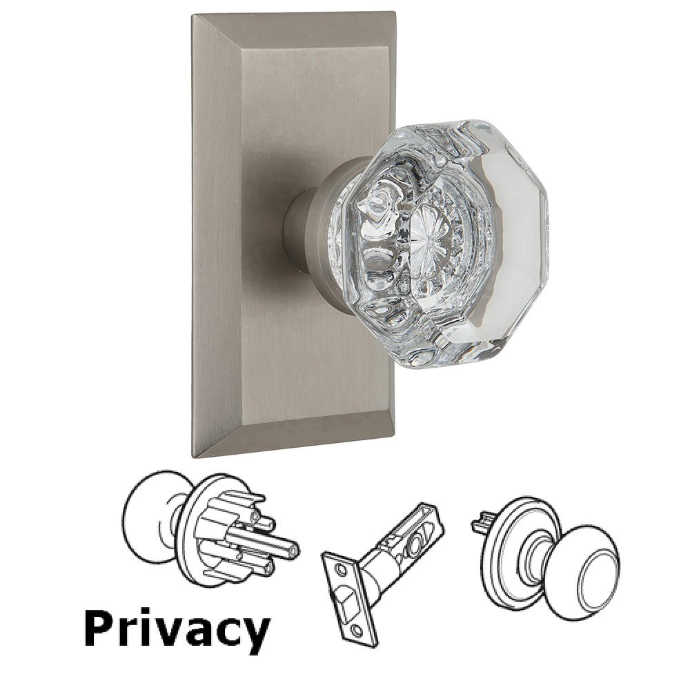 Privacy Studio Plate with Waldorf Knob in Satin Nickel