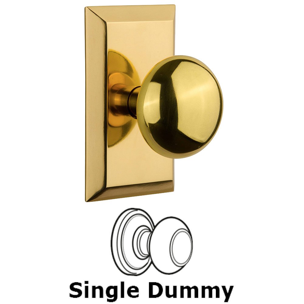 Single Dummy Studio Plate with New York Knob in Polished Brass