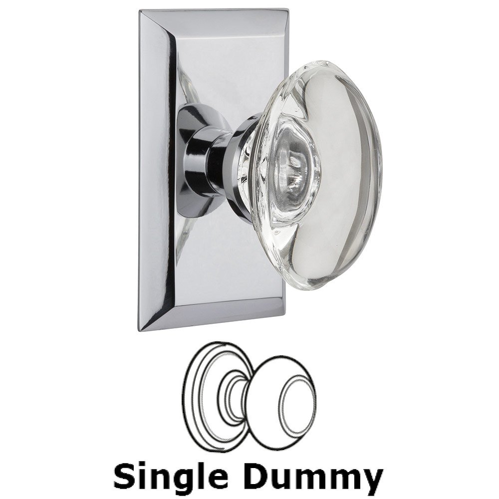 Single Dummy Studio Plate with Oval Clear Crystal Knob in Bright Chrome