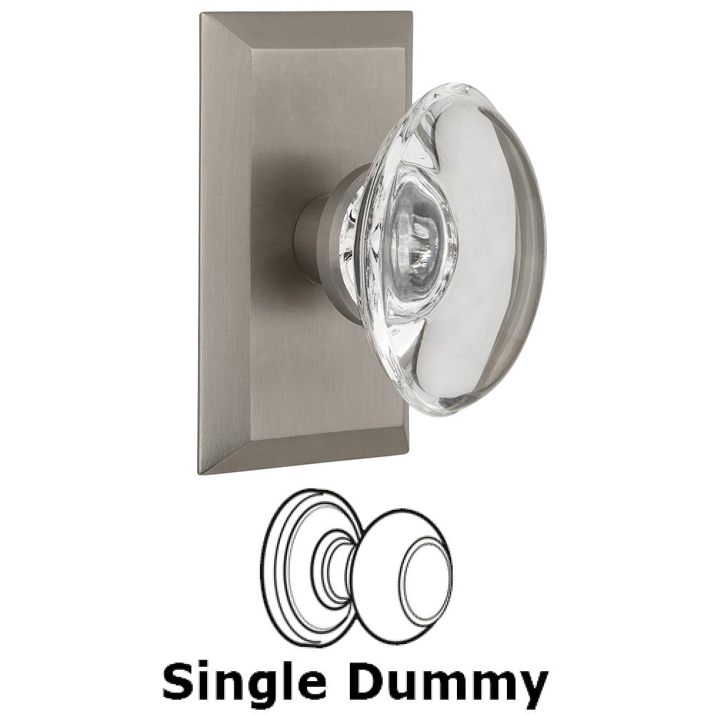 Single Dummy Studio Plate with Oval Clear Crystal Knob in Satin Nickel