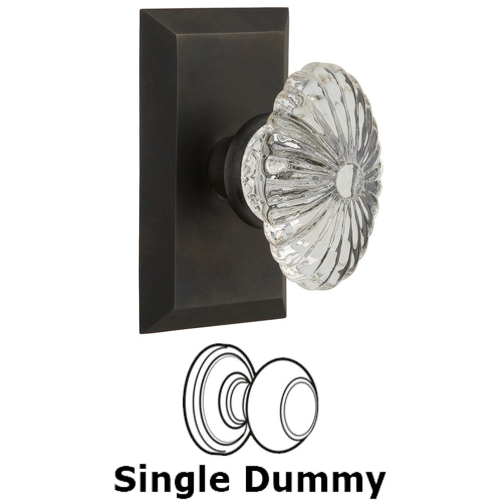Single Dummy Studio Plate with Oval Fluted Crystal Knob in Oil Rubbed Bronze