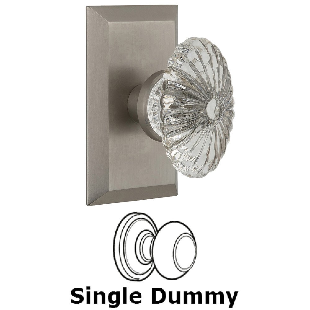 Single Dummy Studio Plate with Oval Fluted Crystal Knob in Satin Nickel