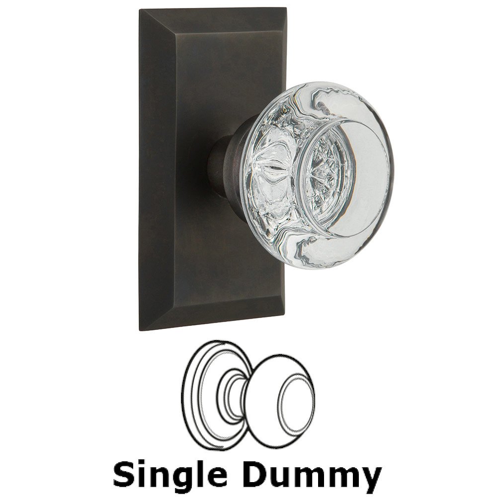 Single Dummy Studio Plate with Round Clear Crystal Knob in Oil Rubbed Bronze