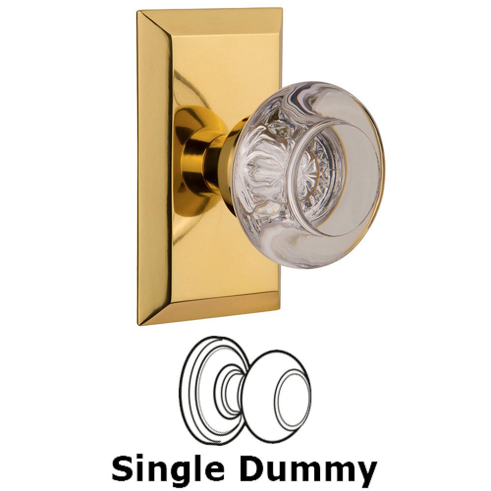 Single Dummy Studio Plate with Round Clear Crystal Knob in Polished Brass