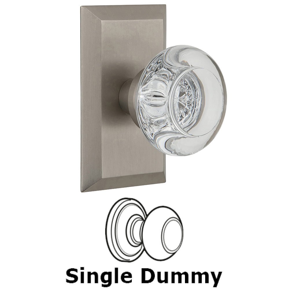 Single Dummy Studio Plate with Round Clear Crystal Knob in Satin Nickel