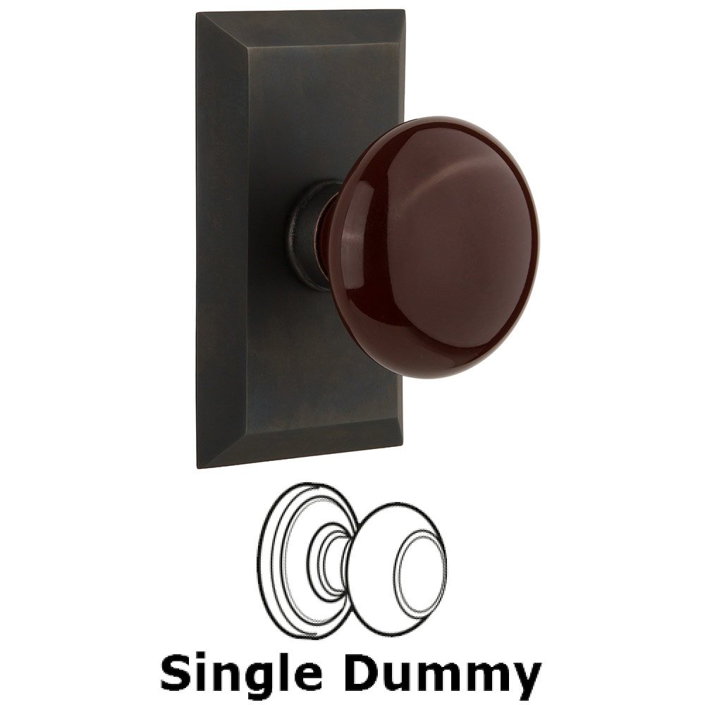 Single Dummy Studio Plate with Brown Porcelain Knob in Oil Rubbed Bronze