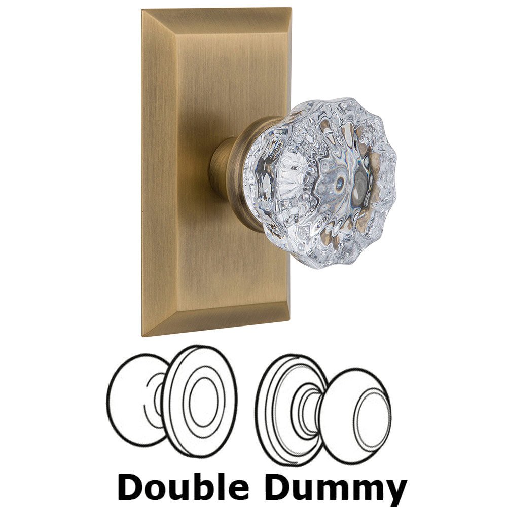 Double Dummy Studio Plate with Crystal Knob in Antique Brass
