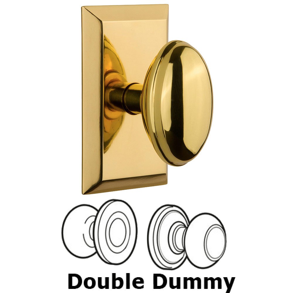 Double Dummy Studio Plate with Homestead Knob in Polished Brass
