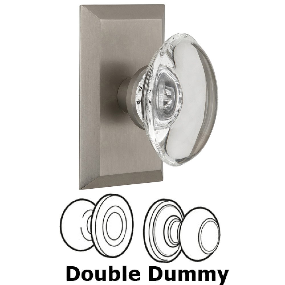 Double Dummy Studio Plate with Oval Clear Crystal Knob in Satin Nickel