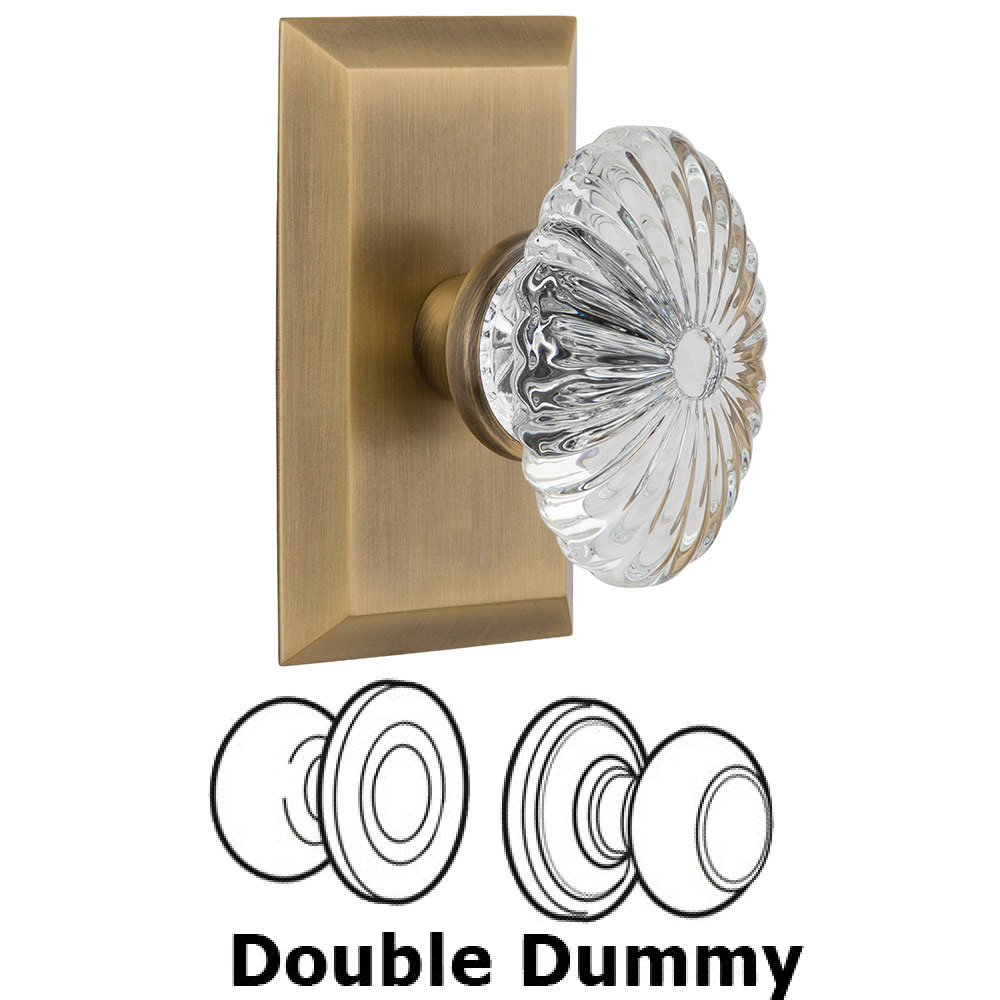Double Dummy Studio Plate with Oval Fluted Crystal Knob in Antique Brass