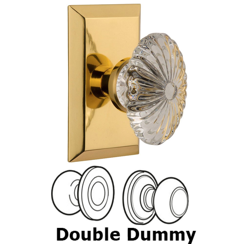 Double Dummy Studio Plate with Oval Fluted Crystal Knob in Polished Brass