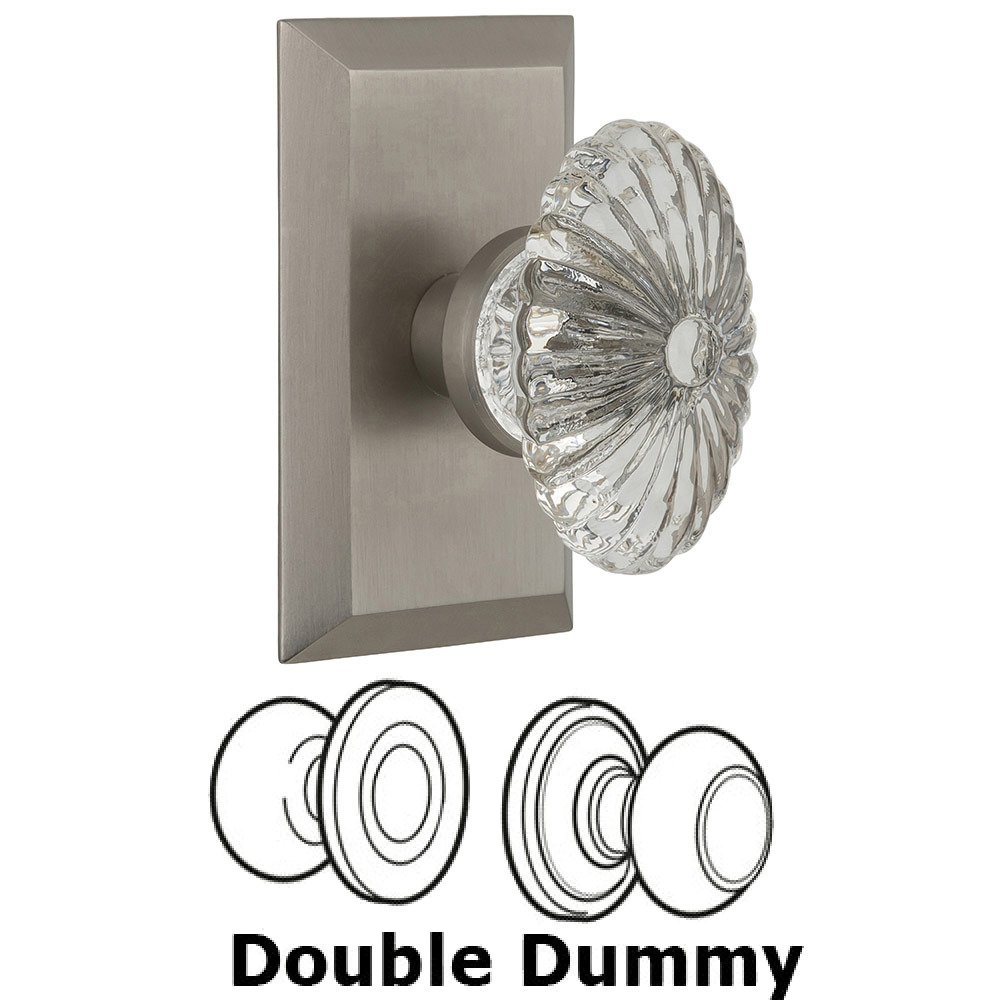 Double Dummy Studio Plate with Oval Fluted Crystal Knob in Satin Nickel
