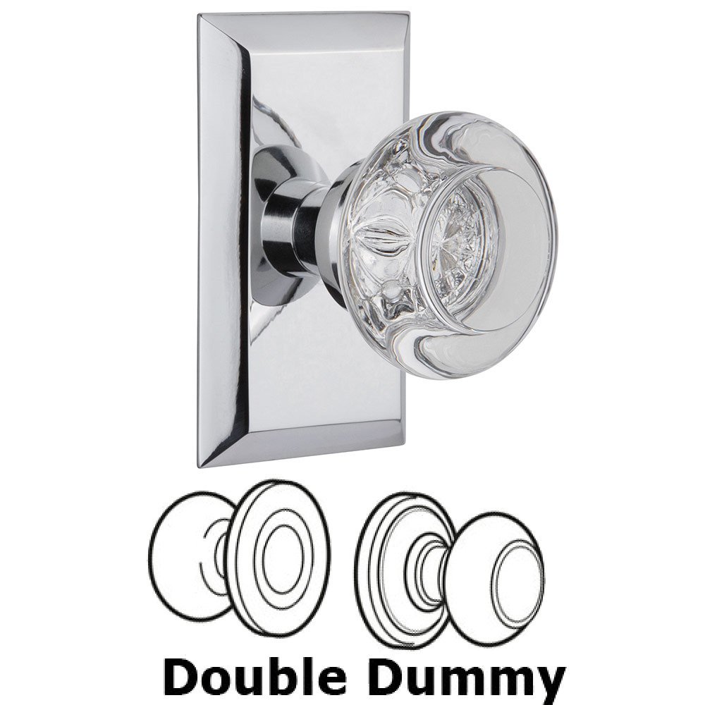 Double Dummy Studio Plate with Round Clear Crystal Knob in Bright Chrome