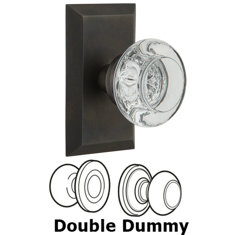 Double Dummy Studio Plate with Round Clear Crystal Knob in Oil Rubbed Bronze