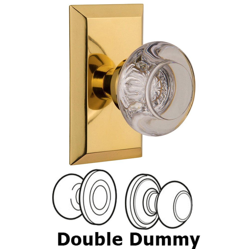 Double Dummy Studio Plate with Round Clear Crystal Knob in Polished Brass