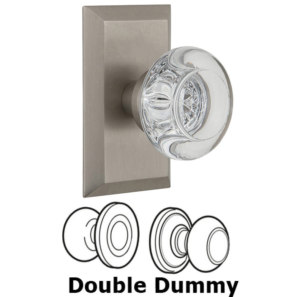 Double Dummy Studio Plate with Round Clear Crystal Knob in Satin Nickel
